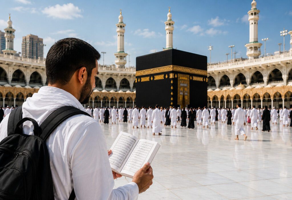 First-time Umrah pilgrim learning the correct way to perform Umrah